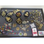 A collection of assorted Military buttons, badges, ribbons etc