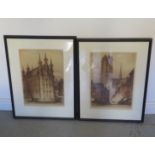 Two etchings - Hotel de Ville, Romain and another - both signed, frame size 73cm x 54cm
