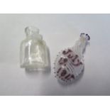 A miniature spiral glass scent bottle initialled EB dated July 19 1817 - Height 5cm and a clear