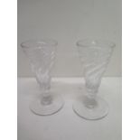 A pair of 19th century spiral trumpet shaped wine glasses - Height 13cm - good condition