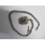 A silver graduating watch chain with a shield fob - Length 37cm - approx weight 2.1 troy oz -