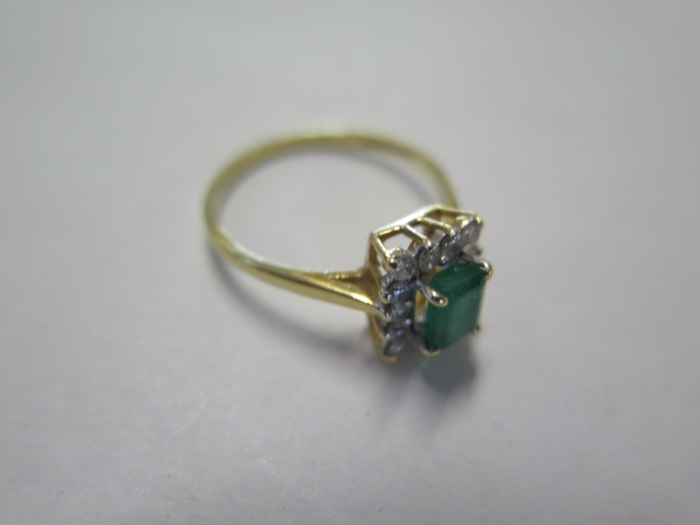 A hallmarked 18ct yellow gold Emerald and diamond ring size P, head approx 9.7mm x 8.6mm - approx - Image 2 of 3