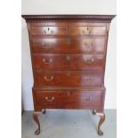 A Georgian and later mahogany six drawer chest on stand on cabriole legs in restored condition, good