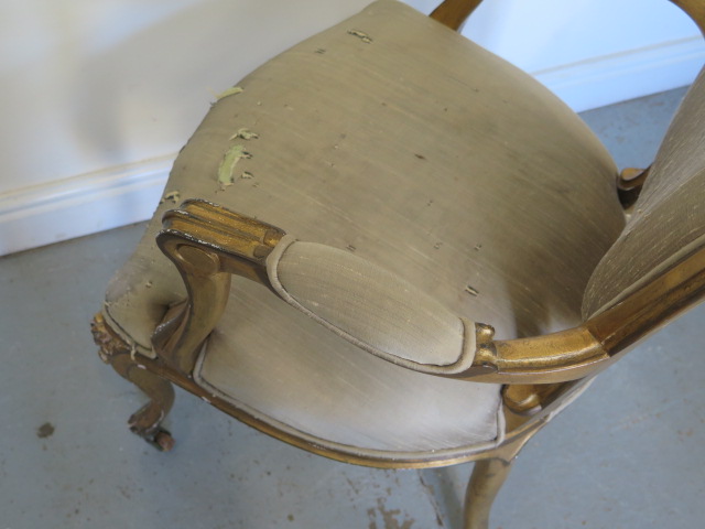 A French style gilt open elbow chair with silk cover - Height 95cm x Width 56cm - Image 3 of 3