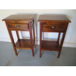 A pair of modern hardwood lamp tables with drawer - Height 80cm x 46cm x 32cm