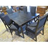 A Laura Ashley Henshaw black dining table and six chairs including two carvers - Height 76cm x 173cm