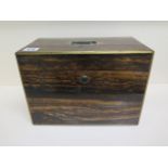 A Victorian coromandel brass bound box with a satinwood interior - Height 20cm x 29cm x 16cm