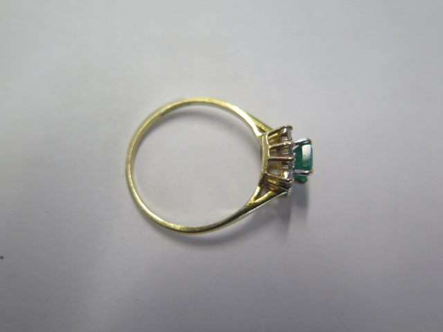 A hallmarked 18ct yellow gold Emerald and diamond ring size P, head approx 9.7mm x 8.6mm - approx - Image 3 of 3