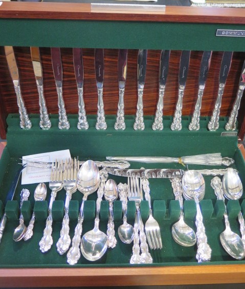 A community canteen of plated cutlery - 6 setting - minor usage, some extras
