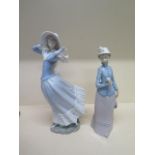 Two Lladro lady figures A936 and lady in floral bonnet - Tallest 37cm - both good, no boxes