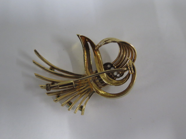 A yellow gold diamond and turquoise brooch surface tests to approx 18ct - 4.5cm x 3cm - approx - Image 2 of 2