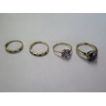 Four 9ct gold rings sizes J,K,M,P - approx total weight 9.2 grams