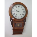 An inlaid walnut drop dial wall clock with a 12 inch dial - not currently running