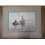 Arthur James Wetherall Burgess (Australian 1879-1957) watercolour Tug and Merchant Ship - signed