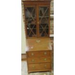An Edwardian mahogany bureau bookcase of small proportions - Height 196cm x Width 71cm x Depth 47cm