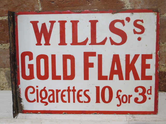 A double sided enamel Will's Gold Flake Cigarettes and Capstan Navy Cut shop advertising sign - 28cm - Image 3 of 3