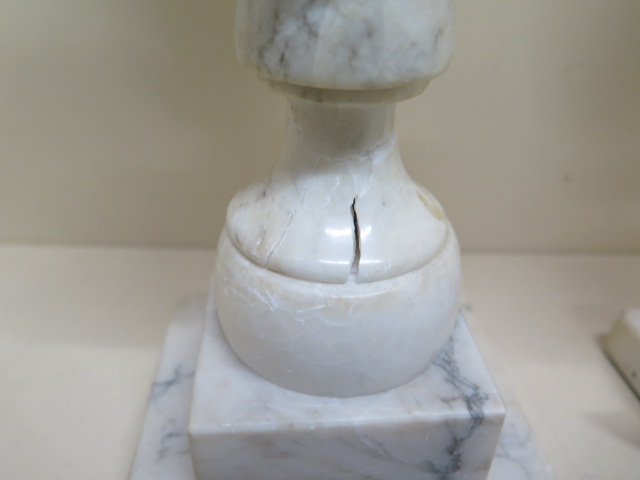 A near pair of white marble table lamps - Height 43cm - one damage to base, will need rewiring - Image 2 of 2