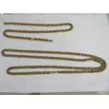 A long 9ct yellow gold necklace which has been made into two chains 96cm and 48cm long - total