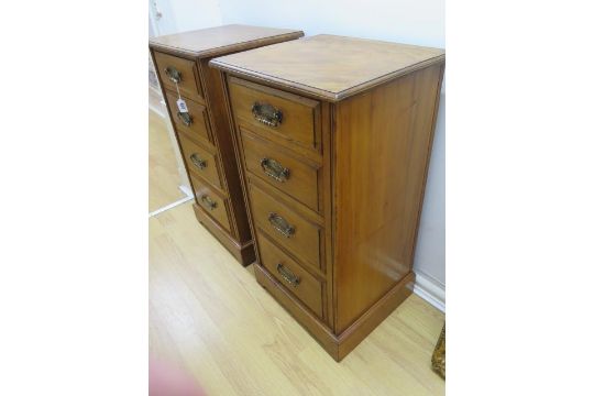 A pair of satin walnut four drawer bedside chests - Height 79cm x 41cm x 37cm - in good polished - Image 1 of 4