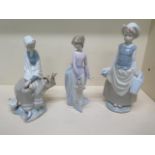 Three Lladro girl figures - Tallest 29cm - all good, no boxes