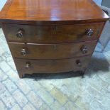 A 19th century mahogany bow fronted three drawer chest - Height 85cm x Width 90cm x Depth 46cm