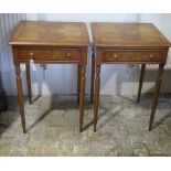 A pair of new burr oak lamp tables with a drawer on turned legs - made by a local craftsman to a