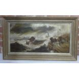 An oil on canvas - the rescue lifeboat in stormy water approaching a jetty - signed A Turner - frame