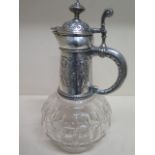 A Carl Frey & Sohne German 800 silver top cut glass claret jug - minor dents to top but in good