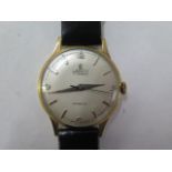 A Lanco 17 jewel 9ct yellow gold manual wind Incabloc gents wristwatch on a leather strap - 32mm