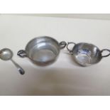 A silver sifter spoon and two silver porringer type bowls - total weight approx 7 troy oz