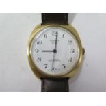 A Summit Geneve 17 jewel gold plated gents wristwatch on leather strap - 35mm case - running, dial