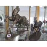 A Paul Jenkins resin Arab horse - Height 32cm and a Takes base Mare and Foal resin group