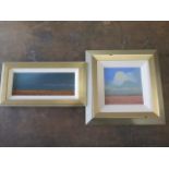 Two oil on panel miniature paintings by L Coulson - The Flat Fen and October Cloud - frame sizes
