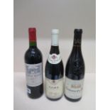 Three bottles of red wine - Chateauneuf du Pape 2007, Fleurie Bouchard Pere & Fils 2012 and