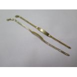 Two 585 14ct yellow gold bracelets both named - total weight approx 10 grams