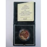 A Royal Mint 22ct gold 1992 £5 brilliant uncirculated coin 39.94 grams with certificate and box