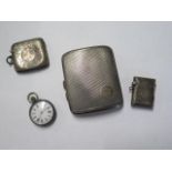 A silver cigarette case and two silver vestas - approx weight 3.6 troy oz - and a small silver