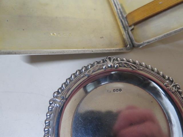 A silver pin dish - Diameter 9cm and a silver cigarette case - approx weight 5.5 troy oz and four - Image 2 of 2