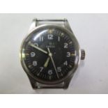 An Omega stainless steel Military manual wind wristwatch - 37mm case - black dial, running, hands