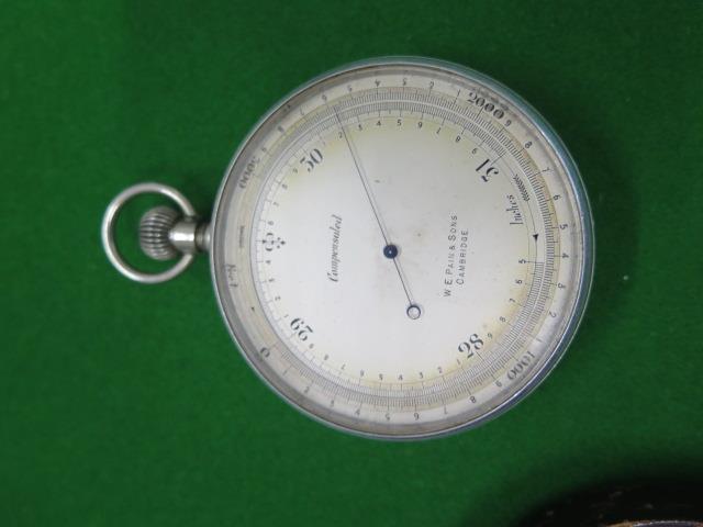 A compensated pocket barometer with rotating outer dial, the dial signed W E Pain & Sons Cambridge - - Image 2 of 4