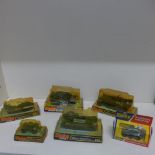 Five Dinky Military vehicles - Military hovercraft 281, Leopard Anti-Aircraft Tank 696, Tank