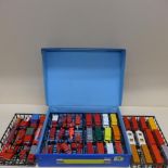 A Matchbox carry case with 54 Matchbox and other WIKING vehicles - mostly good condition