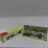 A Dinky Toys U.S. Jeep with 105mm Howitzer no 615 - reasonably good - no shells, boxed, box worn,
