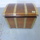 An oak brass banded coal box with copper liner - Height 34cm x Width 45cm x Depth 28cm - in good