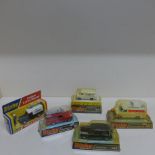 Dinky Toys five vehicles - Police Land Rover 277, Fire Chiefs Car 195, London Taxi 284, Police