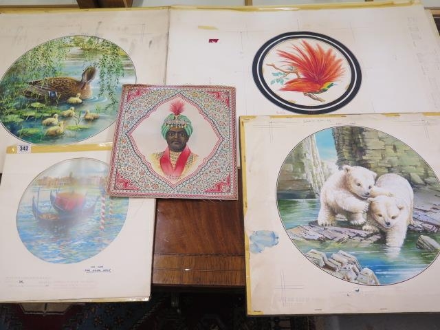 Peek Freen & Co - 4 1960's original art works designs for biscuit tins by Richard Lonsdale-Hands and