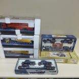 Three cased Corgi modern trucks, two boxed Corgi classic Pickford lorry sets and a heavy haulage