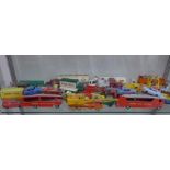 A collection of diecast vehicles including Dinky and Matchbox - approx 40 - all playworn , some