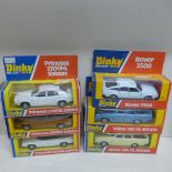Dinky Toys - 3 Princess 2200HL Saloons 123, 2 Volvo 265 DL Estates 122 and a Rover 3500 180 - all