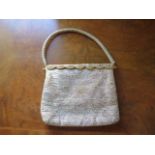 A vintage Asprey silver and gilt material evening handbag, made in France - Width 20cm - some wear